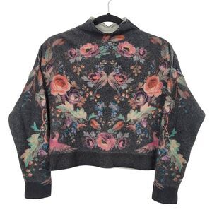 Anthropologie Pilcro The Alani Cashmere Sweater Sz S Floral Bird Cropped Mocknec